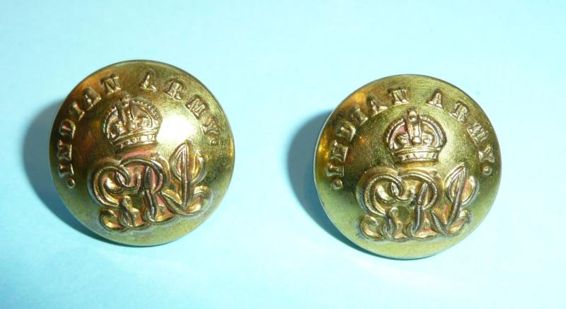 WW1 Indian Army Staff Officer's Gilt Pair of King's Crown Cap Buttons