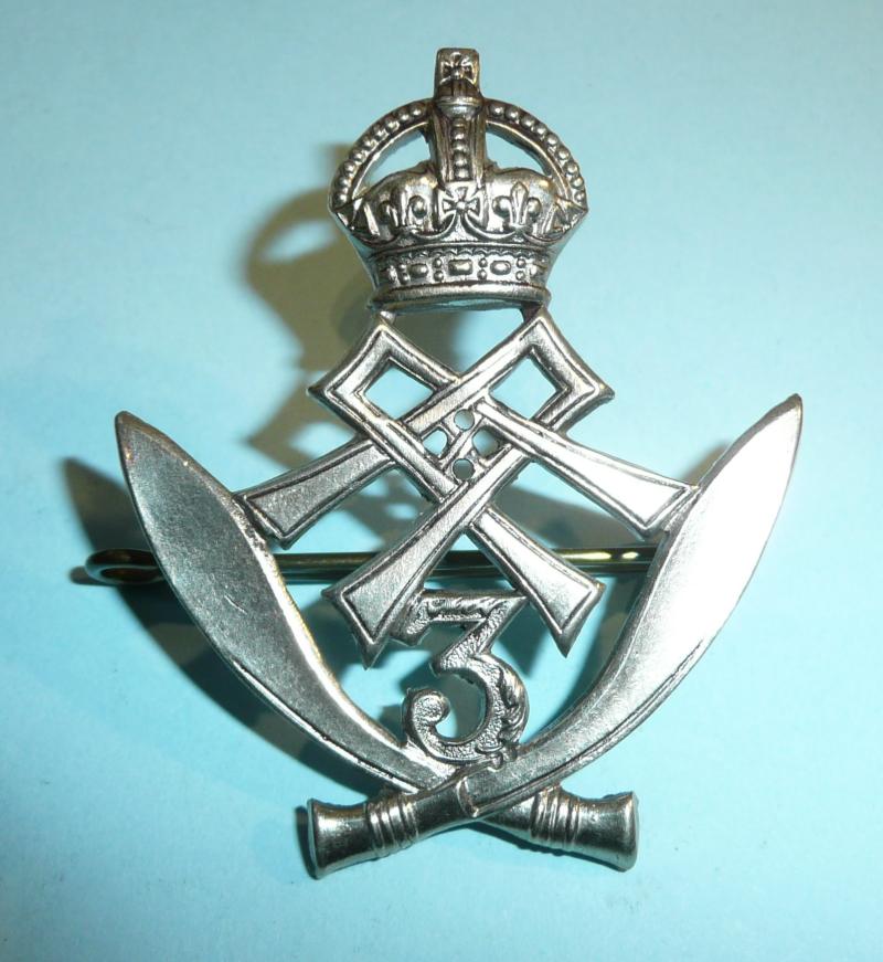 3rd Queen Alexandra's Own Gurkha Rifles White Metal Kilmarnock Cap Badge, King's Crown