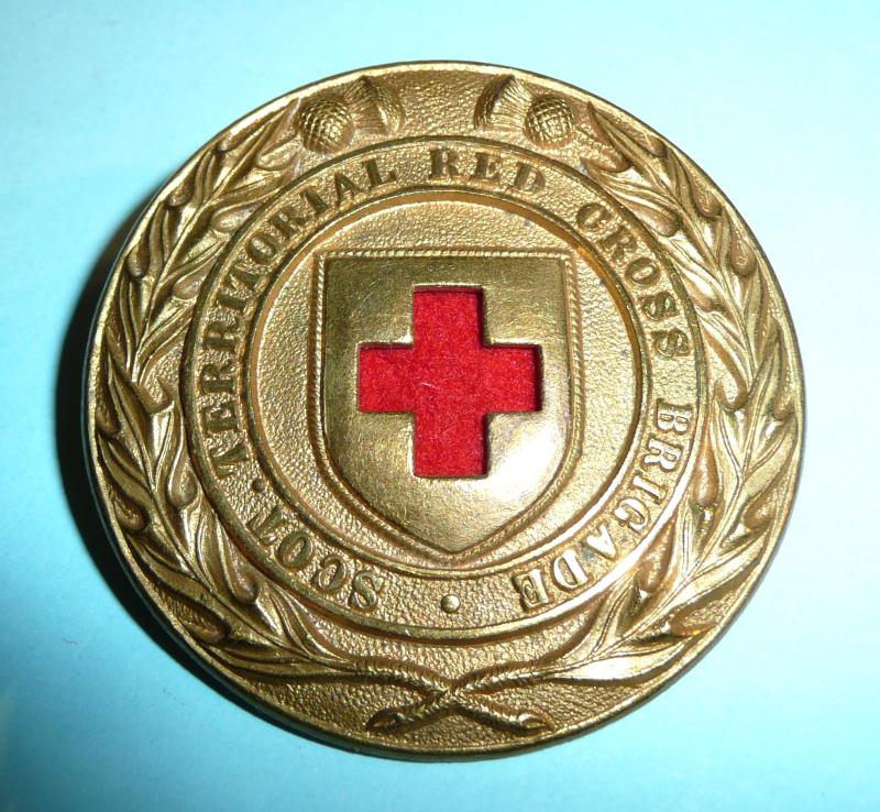 Scottish Territorial Red Cross Brigade Gilt Metal Arm Sleeve Badge