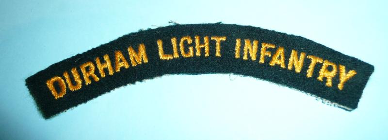 8th Battalion Durham Light Infantry (DLI) Officer's Embroidered Yellow / Gold on Rifle Green Felt  Cloth Shoulder Title