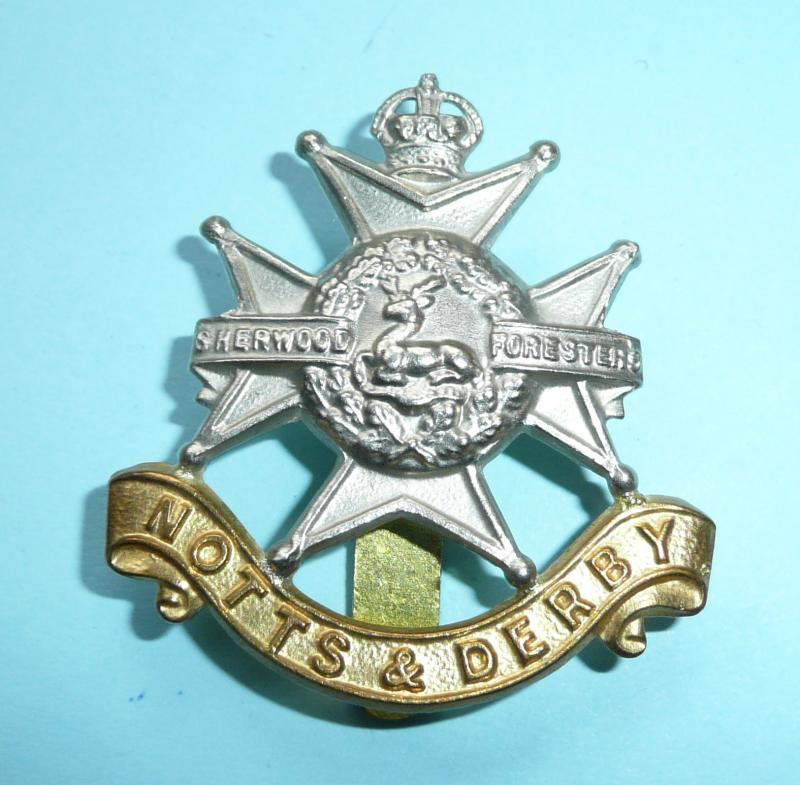 Notts & Derby Regiment (Sherwood Foresters) Bi Metal Cap Badge - King's Crown.