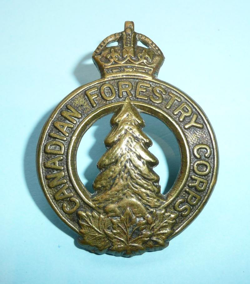 WW2 Canadian Forestry Corps Brass Gilding Metal Cap Badge