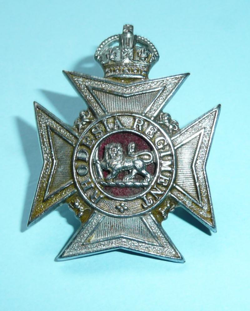 South Africa - Rhodesian Regiment White Metal Cap Badge, King's Crown