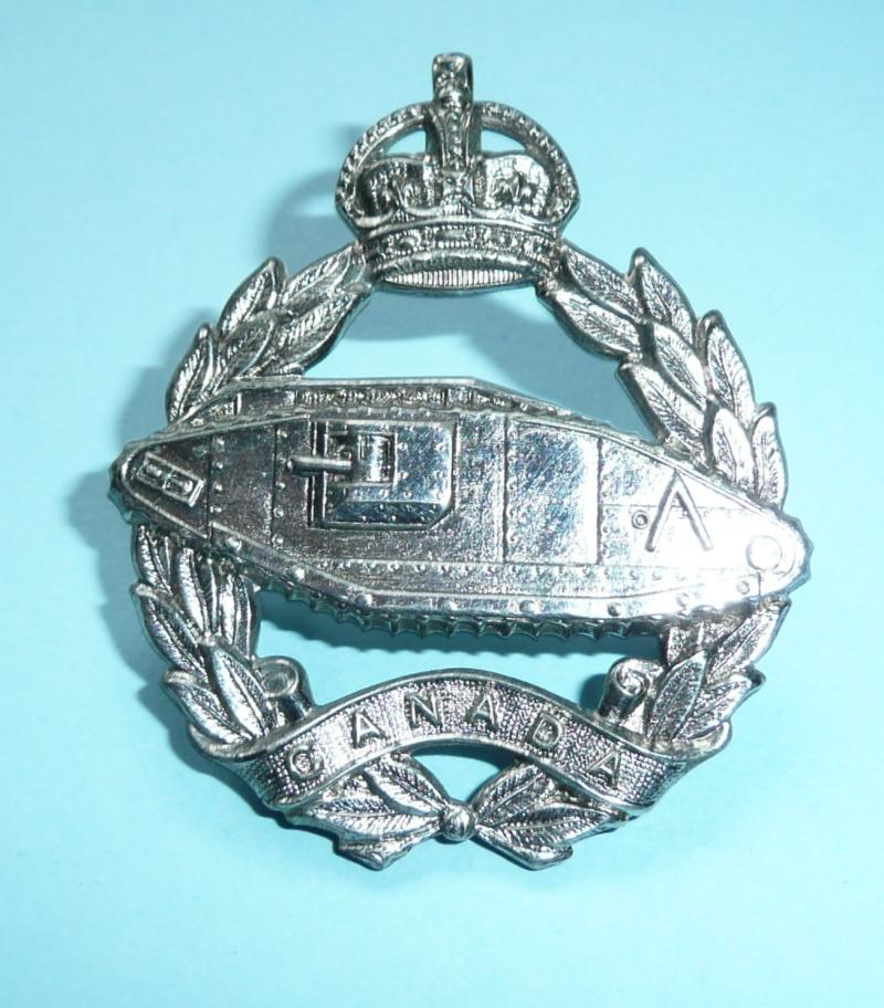 WW2 Canadian Armoured (Armored) Corps (CAC) Fighting Vehicle Training Centre Chromed White Metal 'Borden' Staff Cap Badge - Scully