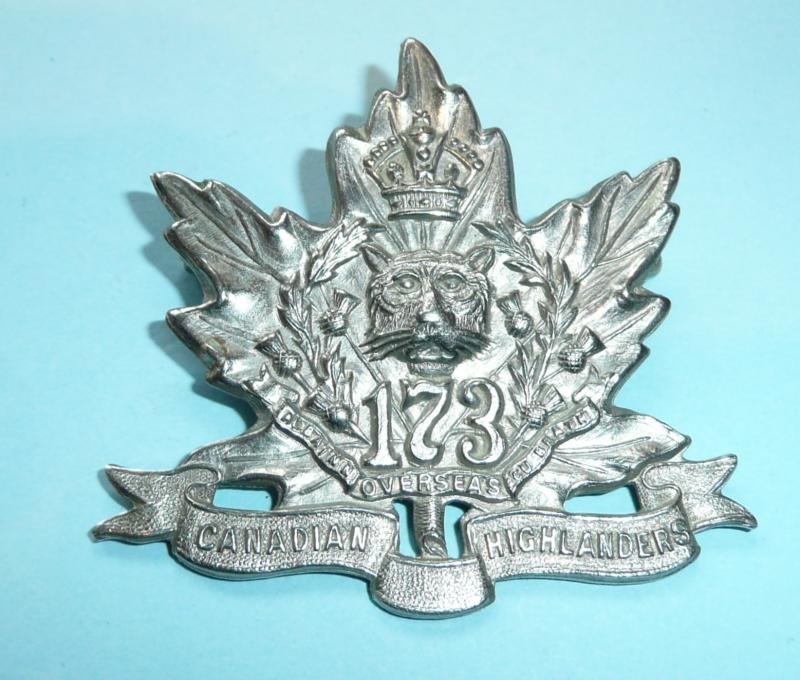 WW1 Canada - 173rd Highlanders White Metal Cap Badge