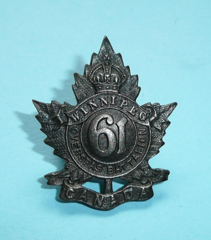 WW1 Canada - 61st (Winnipeg) Battalion CEF Canadian Expeditionary Force Collar Dog Badge