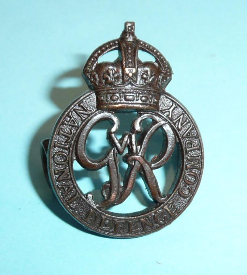 WW2 National Defence Company ( NDC ) Officer's Bronze OSD Collar Badge - Gaunt - GVI Cypher