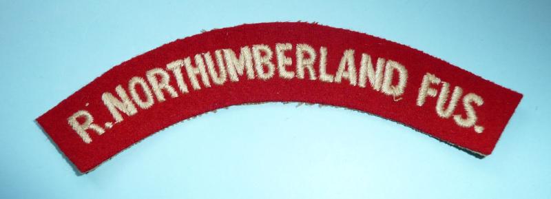 Royal Northumberland Fusiliers (RNF) Embroidered White on Red Felt Cloth Shoulder Title