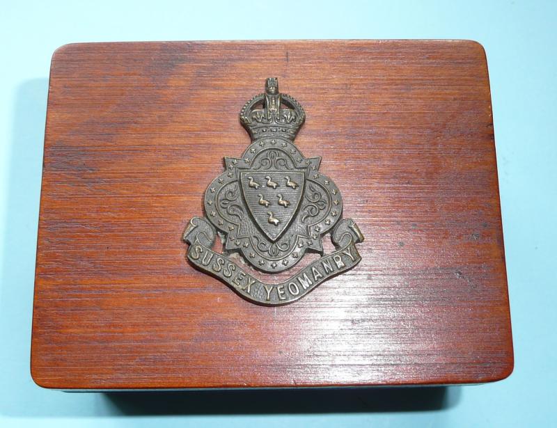 WW1 era Sussex Yeomanry Badged Wooden Trinket Box