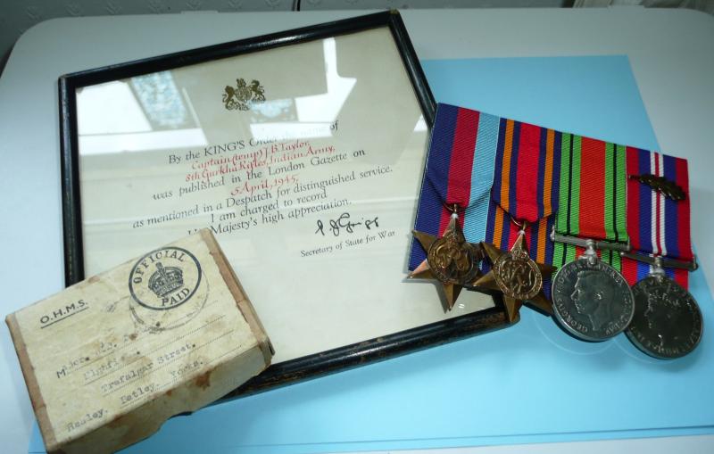 WW2 Medal Group Major J. B. Taylor, 8th Gurkha Rifles, Indian Army with MiD Certificate and Box of Issue