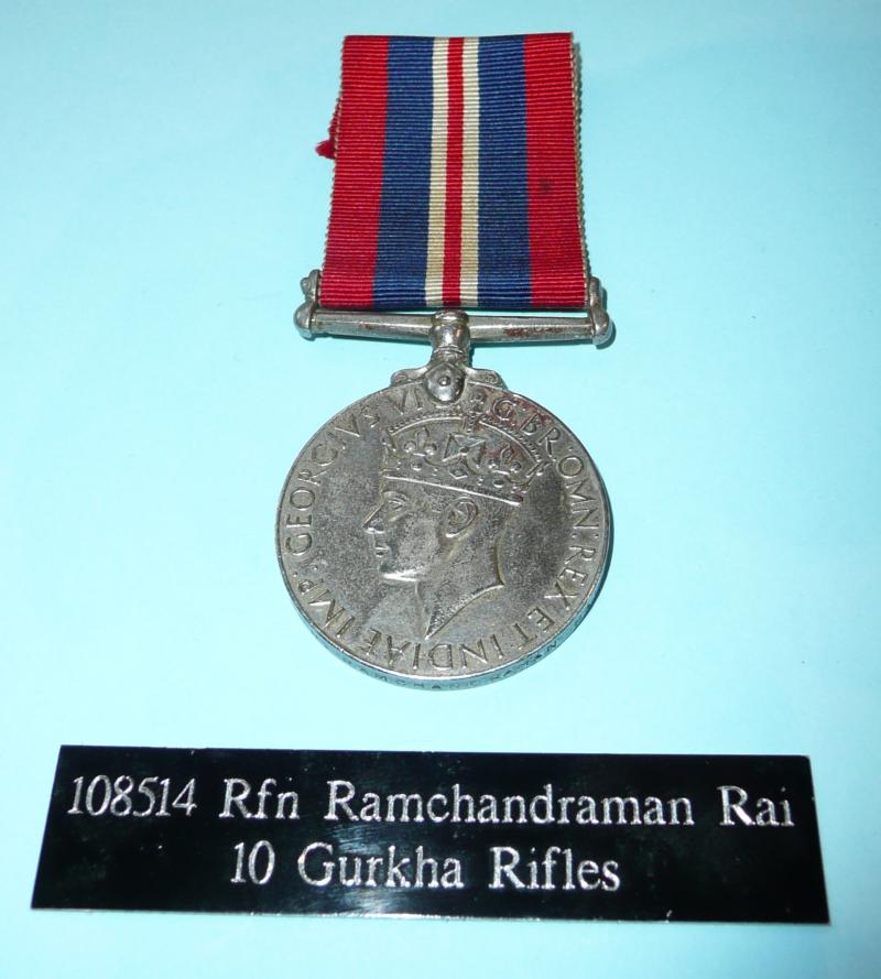 WW2 War Medal 1939-1945 - Named to 10th Princess Mary's Own Gurkha Rifles - Rai