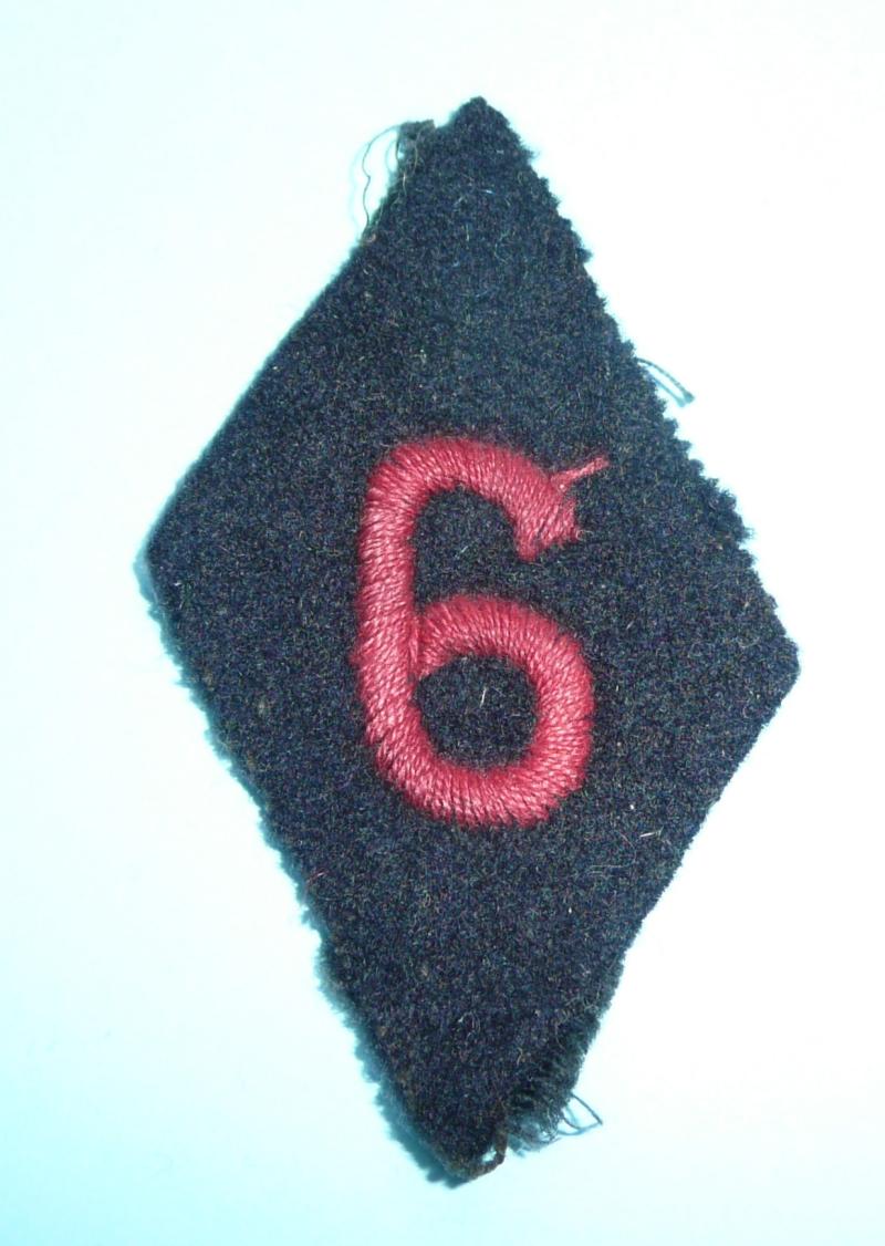WW2 - Red '6' on Dark Blue (20th Anti-Tank Regiment RA) Royal Artillery, 3rd Infantry Division, British Army Embroidered Cloth Formations Sign, Battery / Regimental Designation Flash