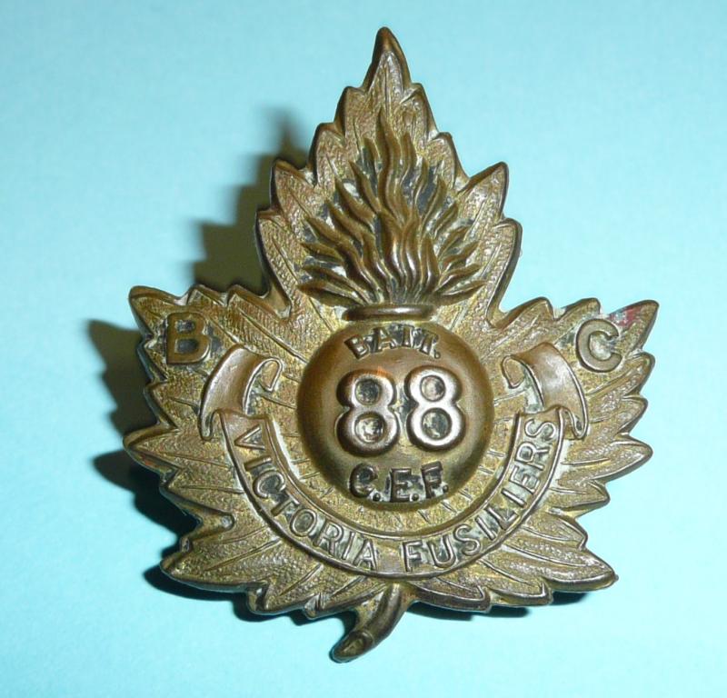 WW1 Canadian 88th CEF Victoria (British Columbia) Fusiliers Infantry Battalion Gilding Metal Cap Badge