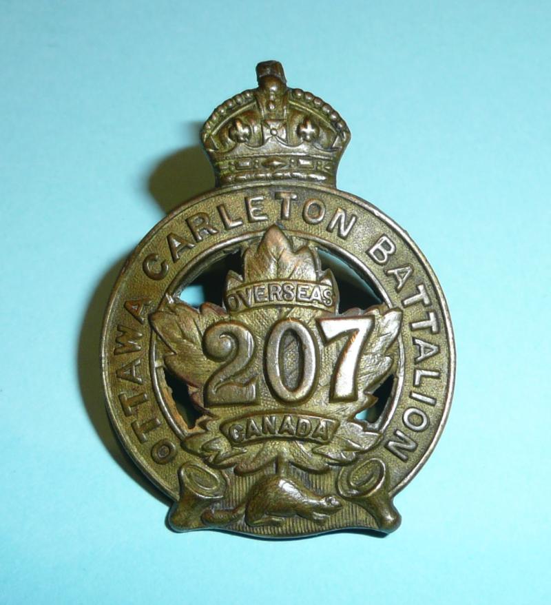 WW1 Canada - 207th (Carleton) Battalion CEF Voided Brass Cap Badge
