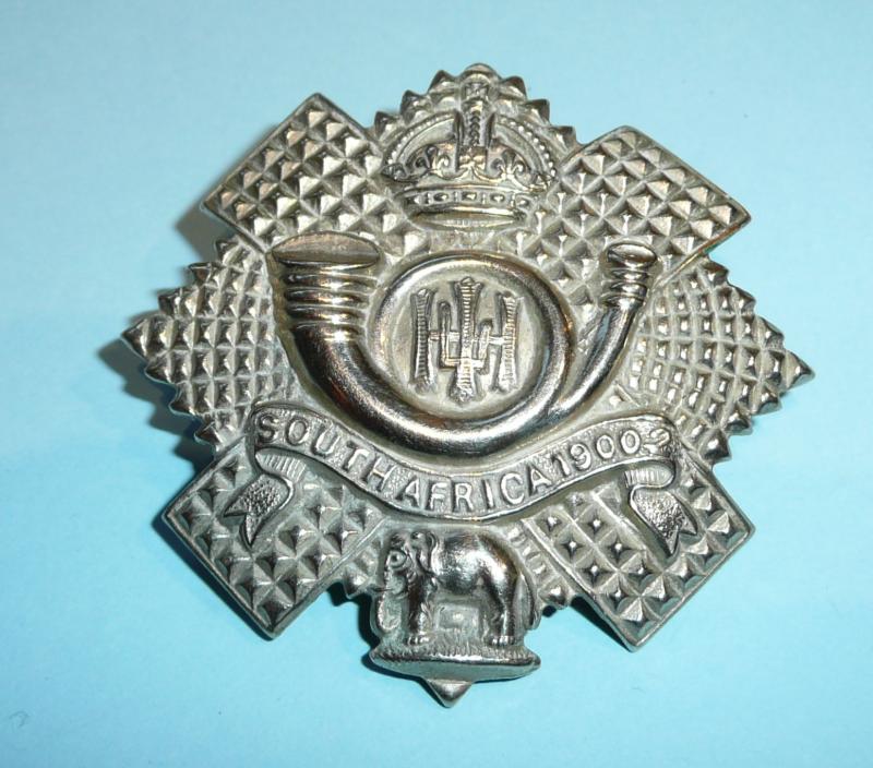 Highland Light Infantry (Territorial Battalion) White Metal Glengarry Cap Badge - South Africa Scroll