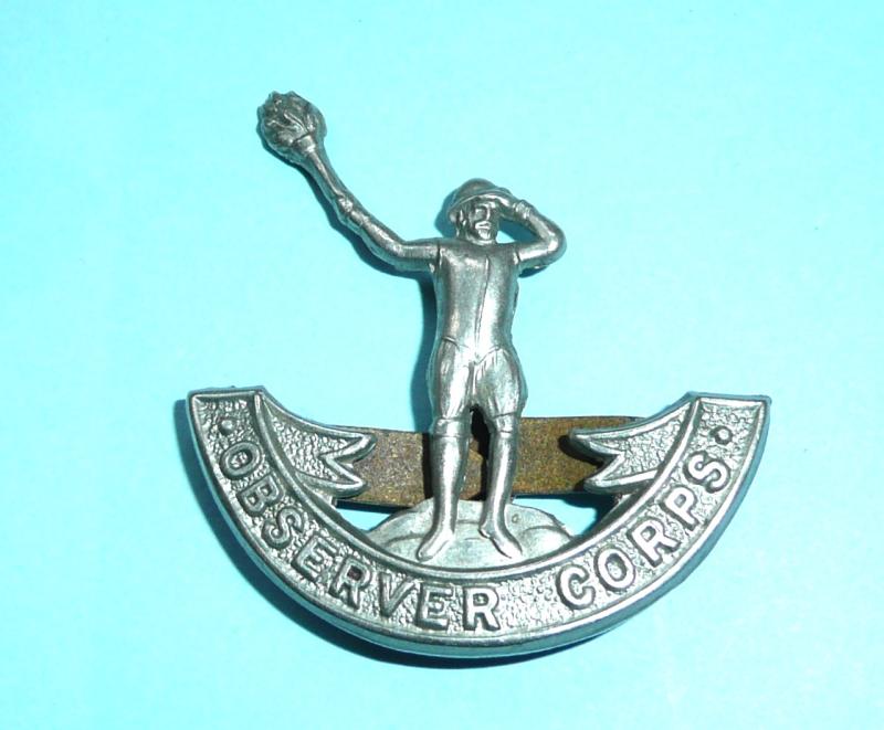 WW2 Home Front  - Early Observer Corps White Metal Cap Badge