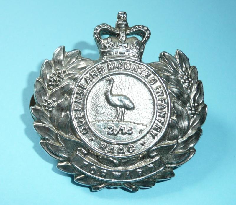 Australian Army - The 2nd/14th Light Horse Regiment (Queensland Mounted Infantry (RAAC))  White Metal Cap Badge - Stokes