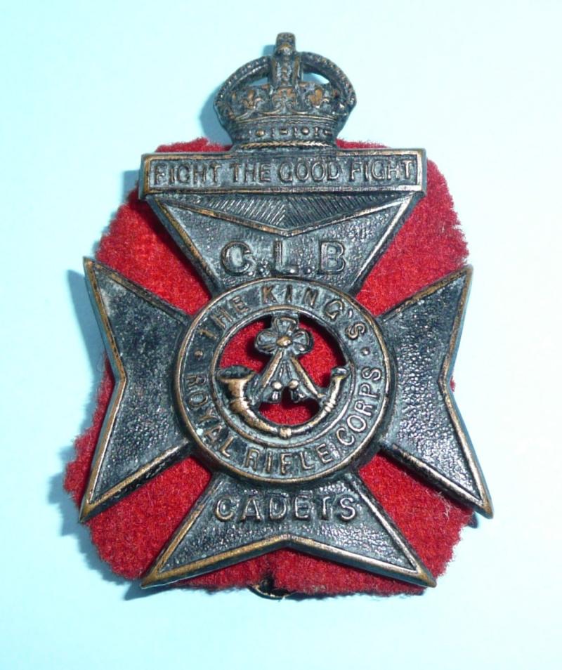 Church Lads Brigade (CLB) King's Royal Rifle Corps (KRRC) Cadets Blackened Brass Cap Badge