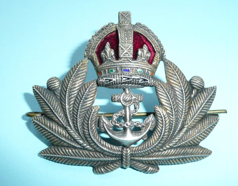 WW2 Economy Royal Navy RN Officer's Bi-Metal & Enamelled Cap Badge