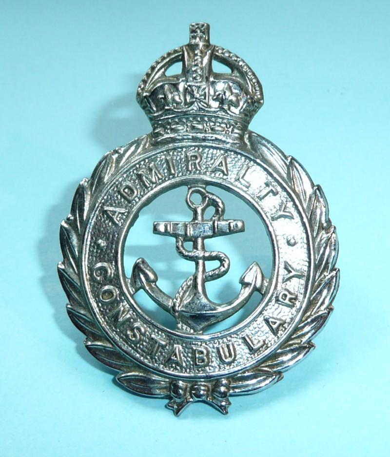 Admiralty Constabulary Chromed White Metal Cap Badge, King's Crown