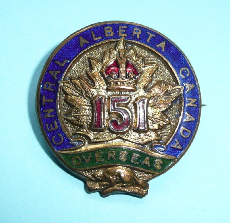 WW1 Canada 151st (Central Alberta) CEF Overseas Battalion Gilt & Enamel Sweetheart Pin Brooch Badge