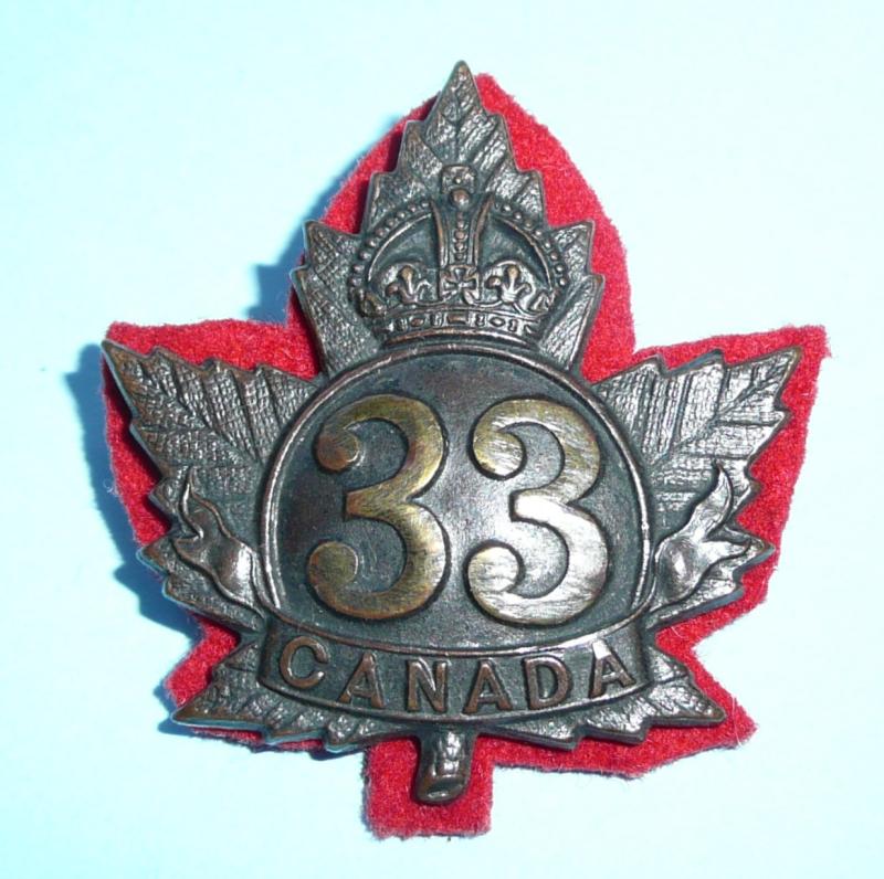 WW1 Canada  - 33rd Battalion CEF Cap Badge