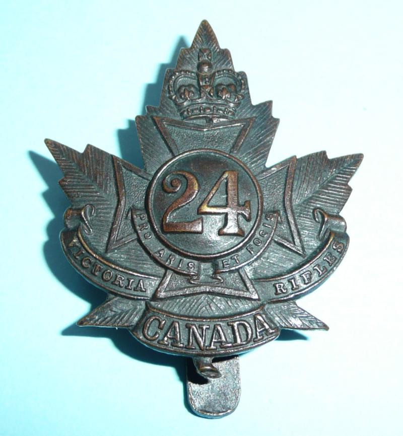 WW1 Canada - 24th (Victoria Rifles of Canada) Battalion CEF Bronzed Cap Badge - Tiptaft