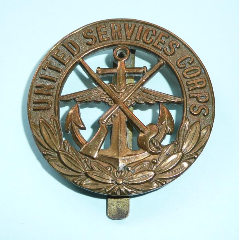 United Services Corps (USC) Brass Gilding Metal Cap Badge