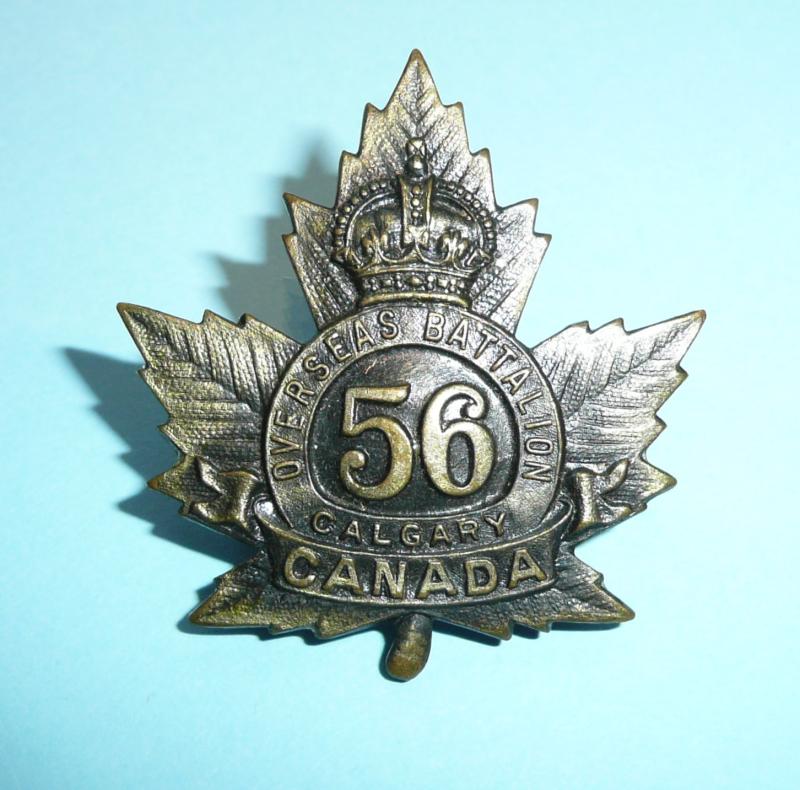 WW1 Canada - 56th (Calgary, Alberta) Overseas Battalion CEF Pickled Copper Cap Badge