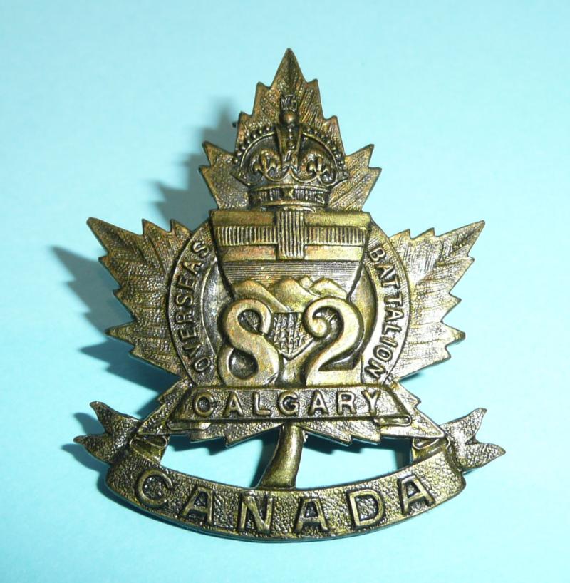 WW1 Canada - 82nd (Calgary, Alberta) Overseas Battalion CEF Pickled Copper Cap Badge