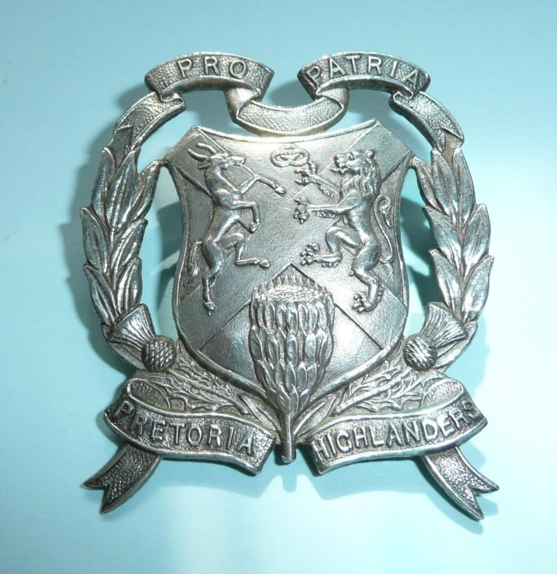 South Africa  - Pretoria Highlanders Officer's Tam O'Shanter Cap Badge - Silver stamped