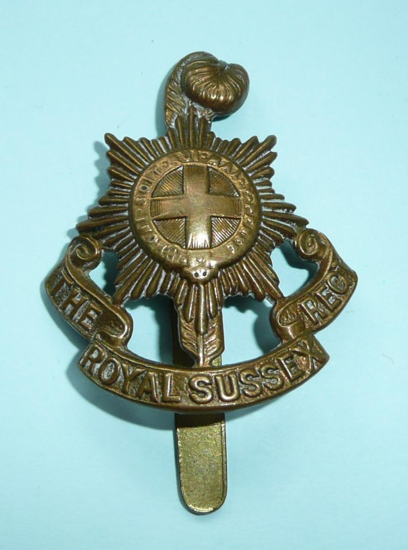 WW1 Royal Sussex Regiment Other Ranks All Brass Economy Issue Cap Badge