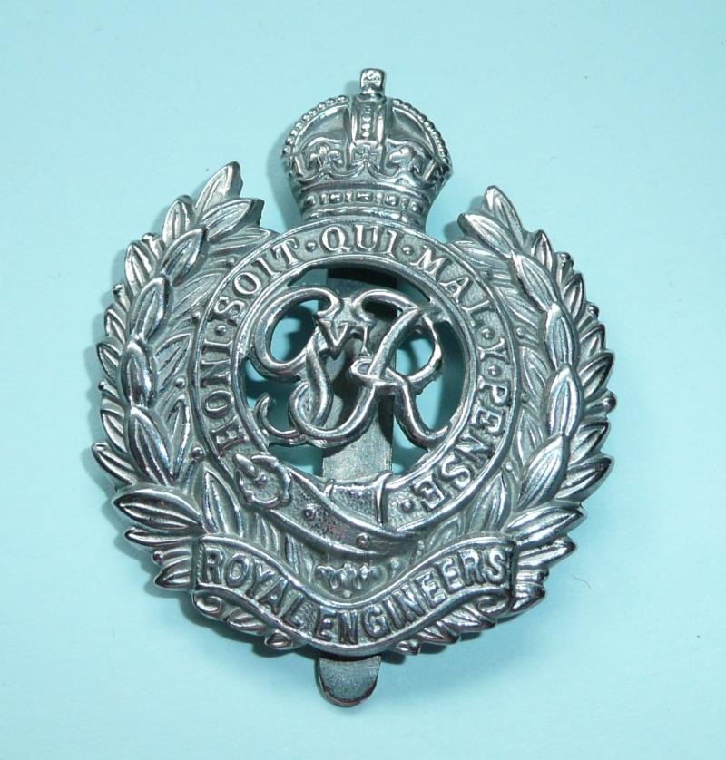 WW2 Royal Engineers (RE) GVI Cypher Chromed White Metal Other Ranks Cap Badge