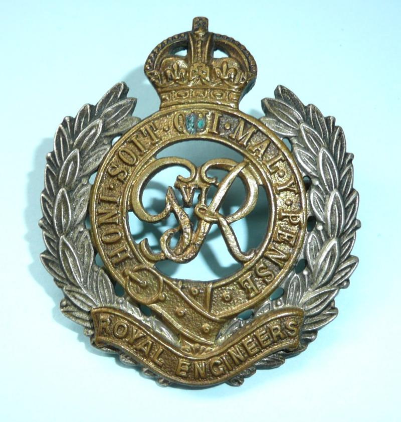 Royal Engineers GVI WO1 / Officer's Bi-Metal Cap Badge, King's Crown