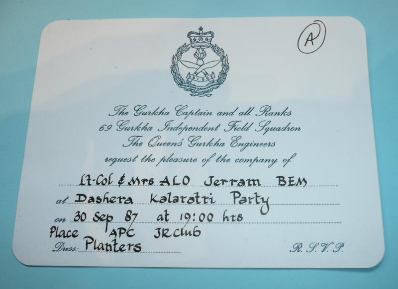 Dashera Party Invitation Card, Gurkha Engineers, 1987