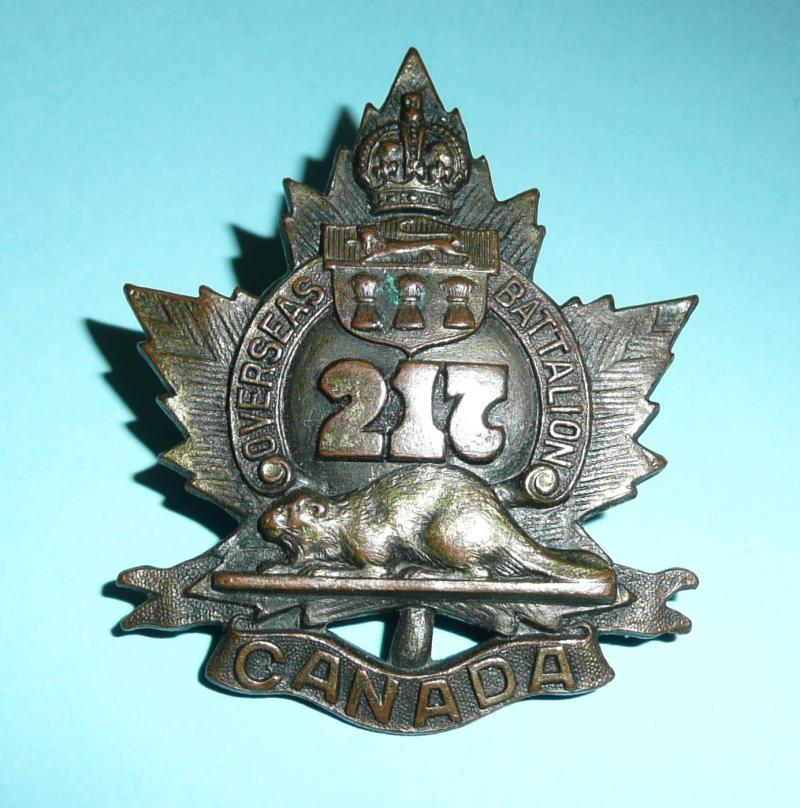 WW1 Canada  - 217th (Moosomin, Saskatchewan) Infantry Battalion CEF Canadian Expeditonary Force Other Ranks Cap Badge