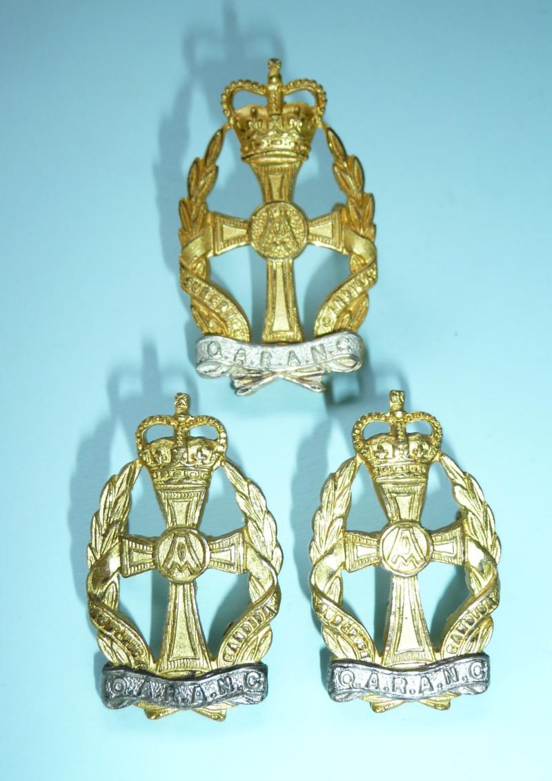 QARANC Queen Alexandra's Royal Army Nursing Corps Officer's Gilt and Silver Plate Cap Badge and Collar Set