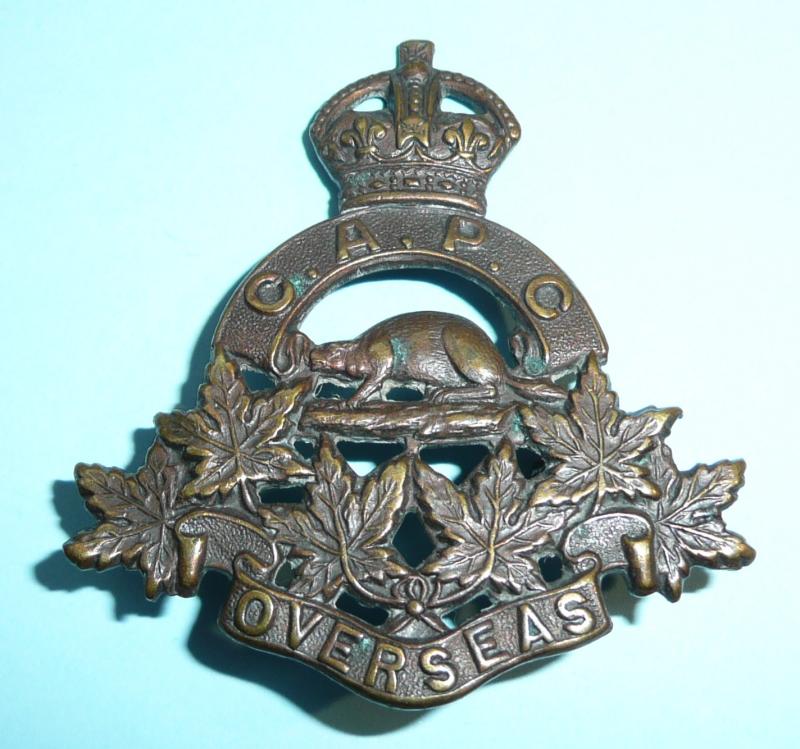 WW1 Canada - Canadian Army Pay Corps (CAPC) Overseas CEF Bronze Cap Badge- Tiptaft