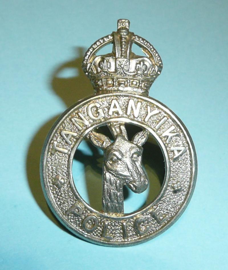 East Africa - Tanganika (now Tanzania) Police White Metal Cap Badge, King's Crown