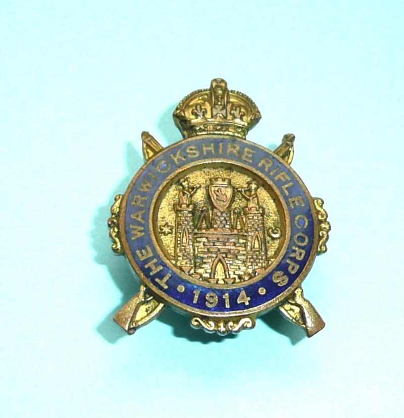 WW1 Warwickshire Rifle Corps 1914 (VTC) Mufti Enamel and Gilt Brass Lapel Buttonhole Badge