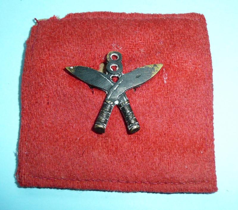 WW2 8th Gurkha Rifles Felt Slouch Hat Badge on Correct Red Cloth Patch Backing