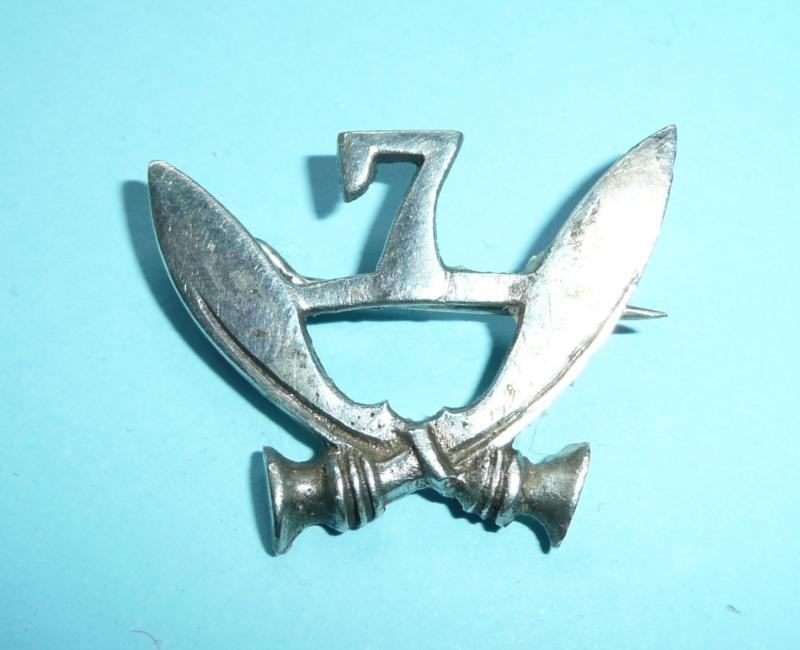 7th Gurkha Rifles Servants / Followers Silver Plated Badge - Pin Fitting, pre 1959.