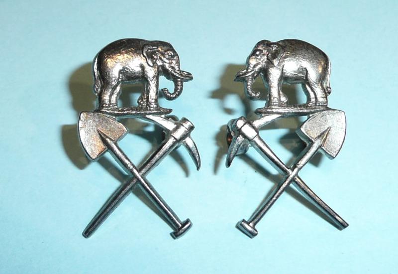 Indian Army - Officer's Madras Pioneers Matched and Facing Sterling Silver Collar Badges