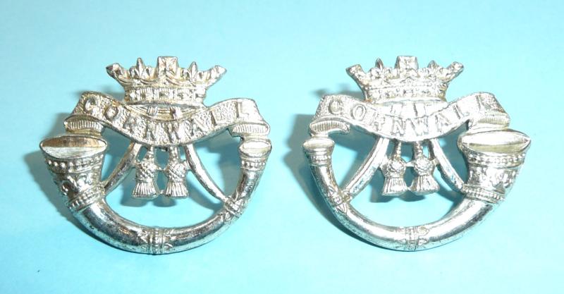 Duke of Cornwalls Light Infantry DCLI (Territorials) Officers Silver Plated Collar Badges - Gaunt