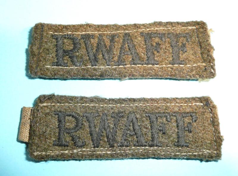 WW2 RWAFF (Royal West African Frontier Force) Matched Pair of Woven Black on Khaki Cloth Slip-On Shoulder Slides