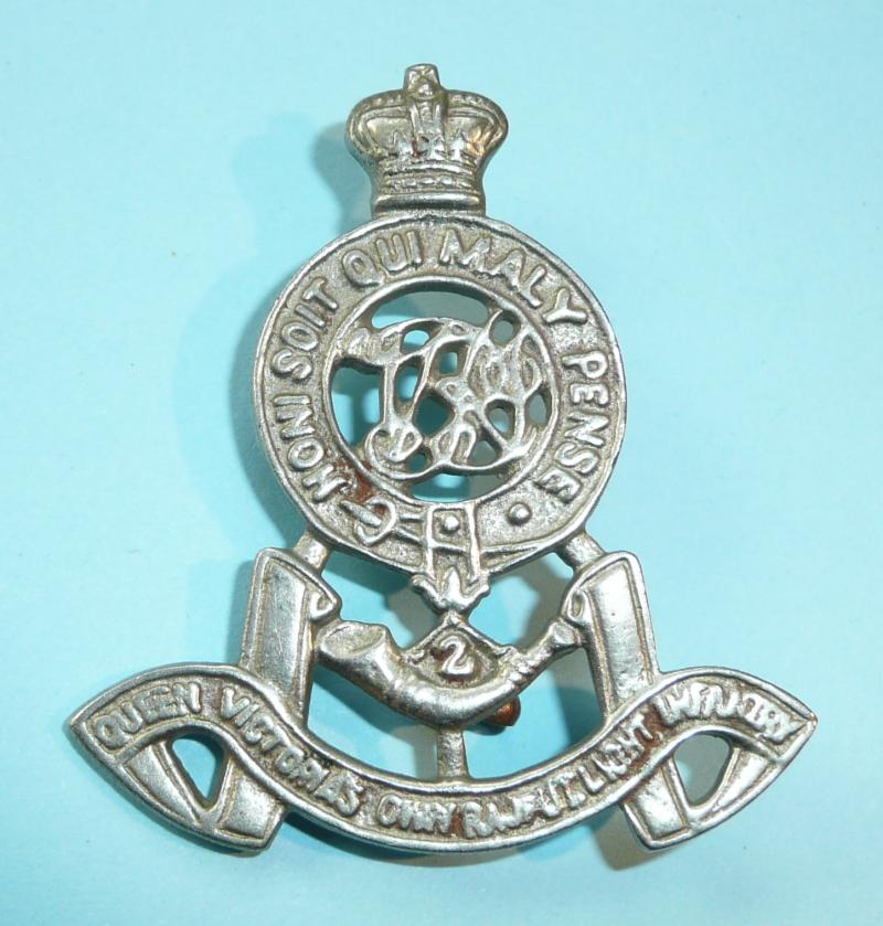 Indian Army - Queen Victoria's 2nd Own Rajput Light Infantry White Metal Cap Badge