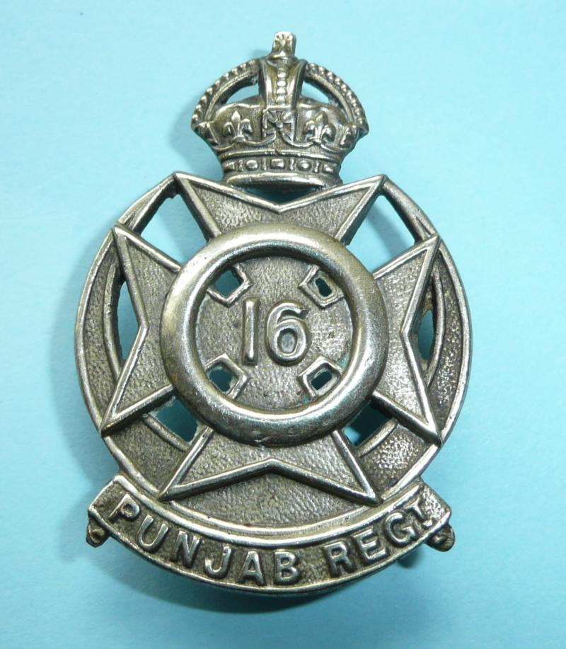 Indian Army - 16th Punjab Regiment Large White Metal Helmet Plate Pagri Badge