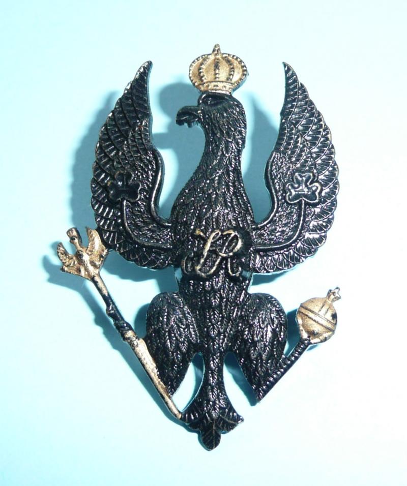 Kings Royal Hussars Blackened Metal with Gilt Highlights Officer's Cap Badge