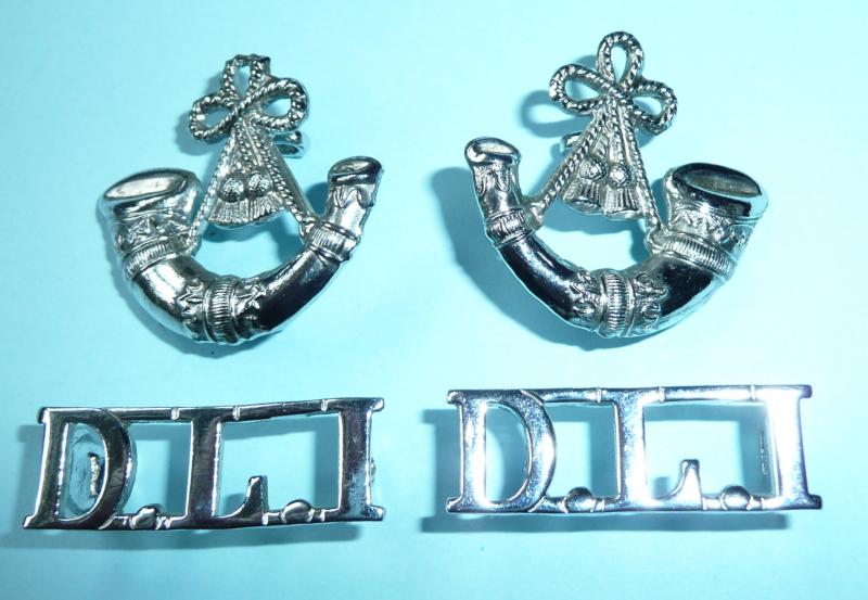 Durham Light Infantry (DLI) Matched Pair of Chromed White Metal Shoulder Titles