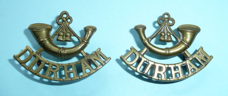 Scarce Pre WW1 Durham Light Infantry ( DLI ) Facing Pair of Brass Shoulder Titles